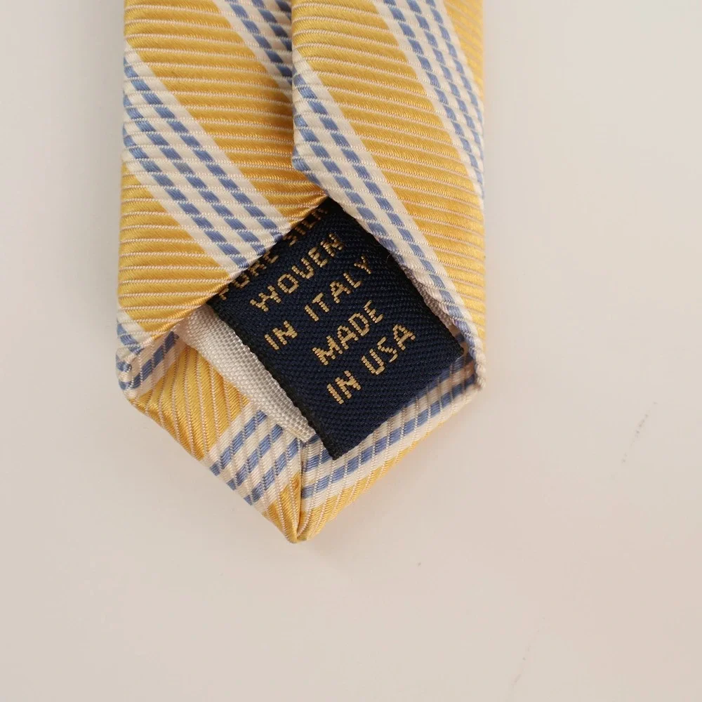 Brooks Brothers Pure Silk Tie Gold Blue Stripe Made in‎ USA Stain Resistant